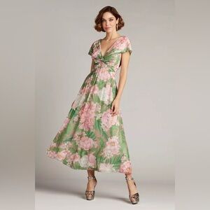Floral Cap Sleeve Chiffon Dress